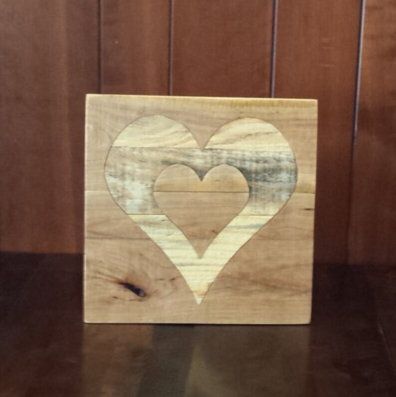 Rustic wood heart wood inlay heart pallet heart reclaimed Etsy