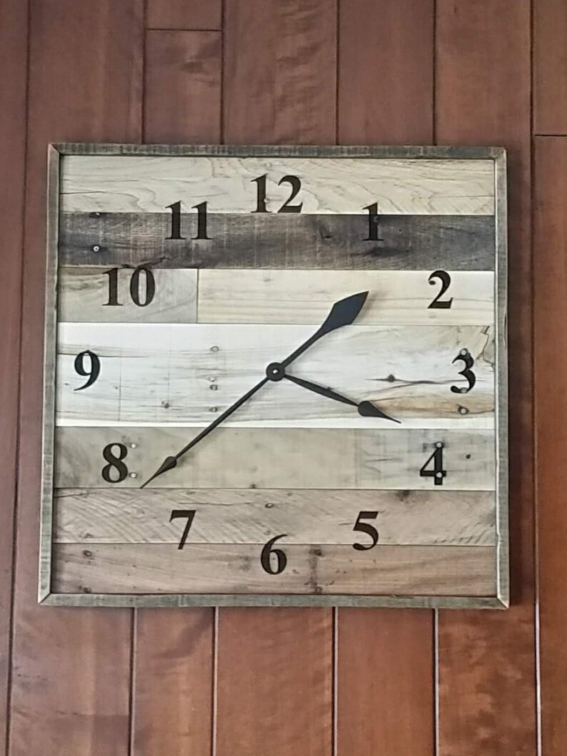 LARGE 24 square wood wall clock Pallet Wood Clock laser Etsy