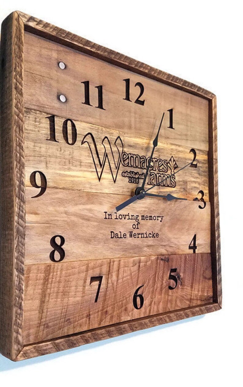 corporate laser engraved clock reclaimed wood Personalized wall clock