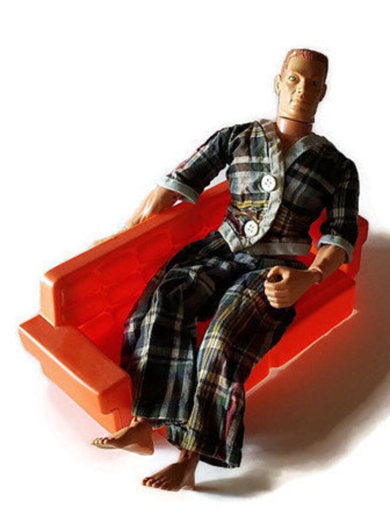 GI Joe 1996 Action Figure GI JOE 1996 military action figure retro orange barbie couch Barbie Ken pajamas handmade plaid pajamas Hasbro