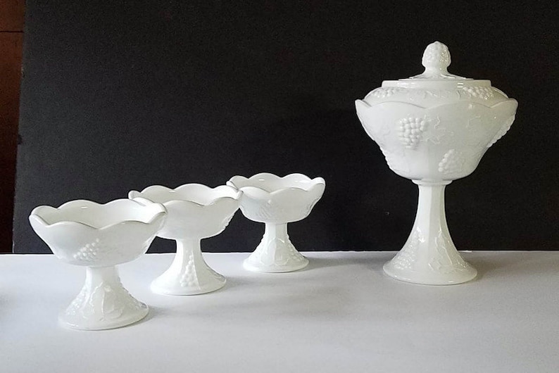 1950s milk glass wedding bowl with lid compote 3 milk glass Etsy