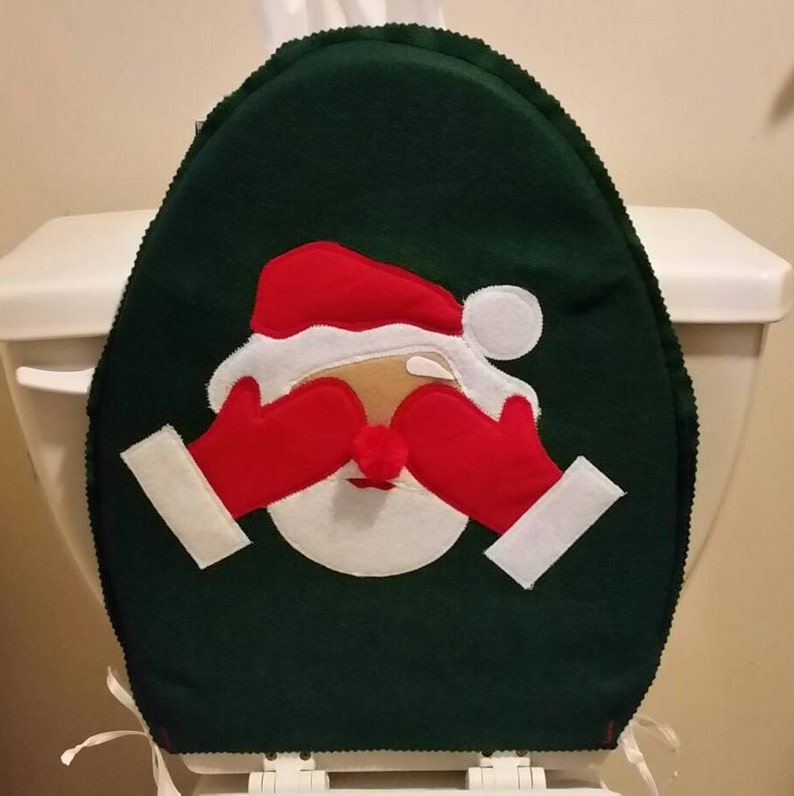 Santa Toilet Seat Cover Hiding Eyes Felt red green white Etsy
