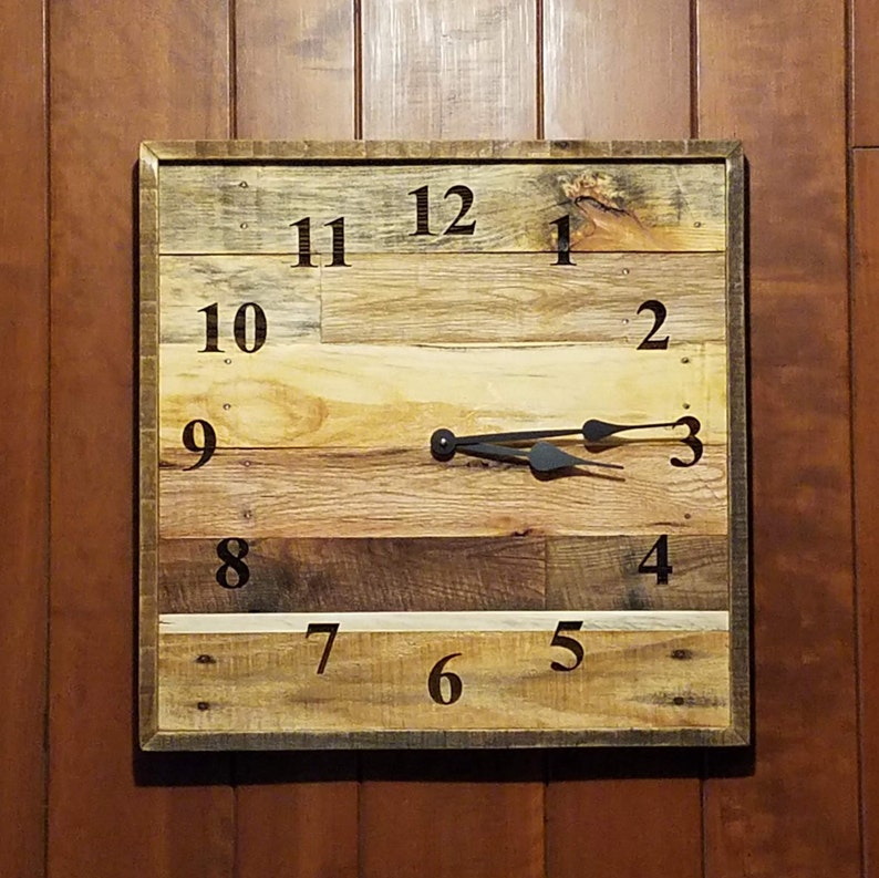 Large 20 laser engraved clock Rustic Wall Clock Square Etsy