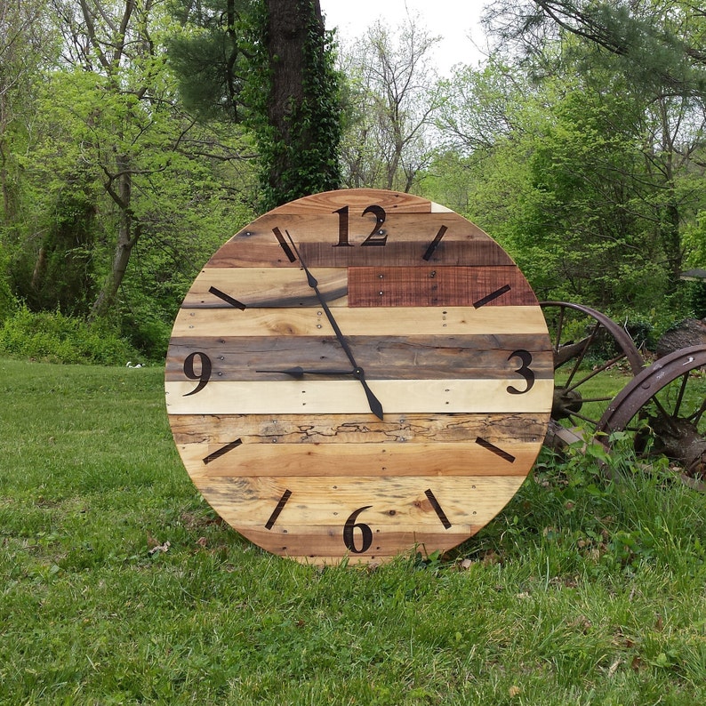 Large Wall Clock 42 ROUND pallet wood wall clock Etsy
