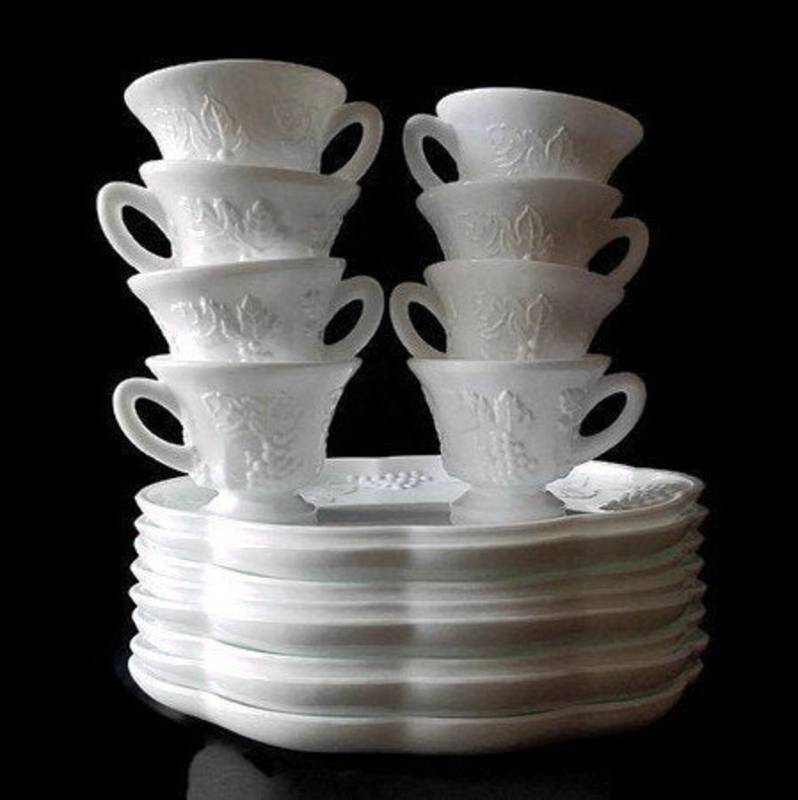 Vintage white milk glass snack sets 8 Harvest Milk Glass snack Etsy