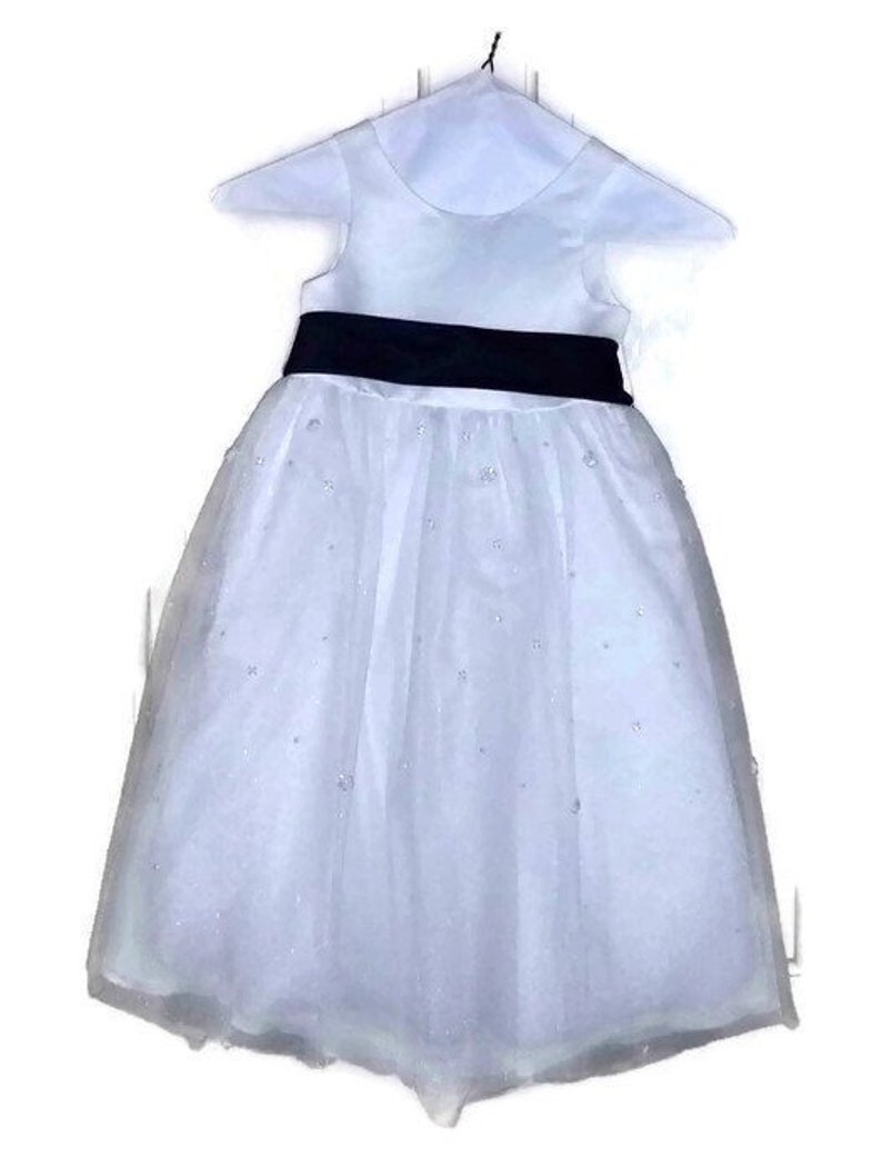 White Flower Girl dress navy bow sash pageant wedding Etsy