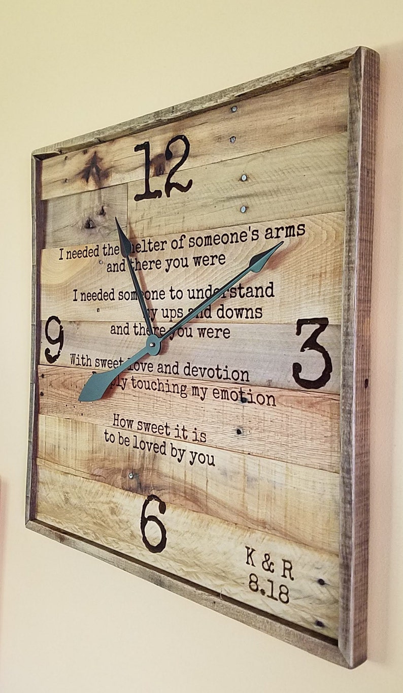 Personalized wall clock Pallet wall art Laser engraved Etsy