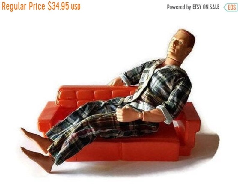GI Joe 1996 Action Figure GI JOE 1996 military action figure retro orange barbie couch Barbie Ken pajamas handmade plaid pajamas Hasbro