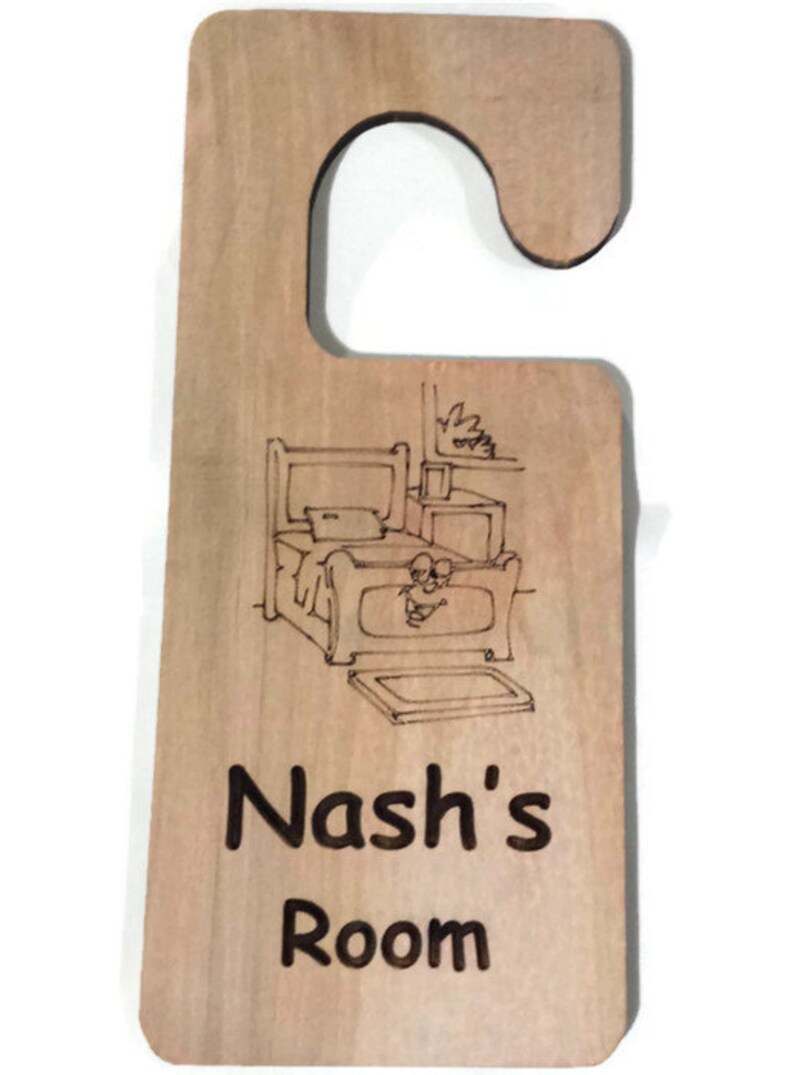 Boys room custom door hanger baby boy nursery Kids Room custom name sign party favors laser engraved wood door hanger