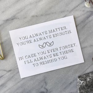 Carte d'encouragement Carte de l'amitié - Vous comptez toujours, vous êtes toujours assez Carte recyclée Carte BFF Carte de mariage Carte d'anniversaire Aquarelle