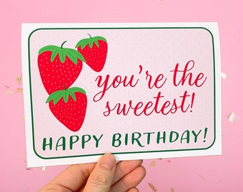 You’re The Sweetest Strawberry Birthday Card, Berry Birthday Gift, All Ages Birthday Card, Pink Birthday Card, Colourful Birthday Gift