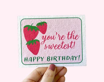 Strawberry Birthday Card: Plantable Wildflower Seed Paper, Eco-Friendly