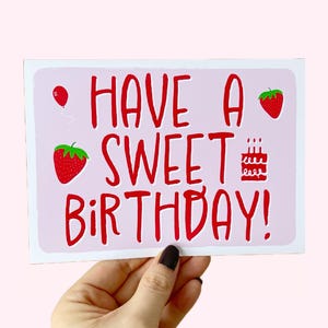 Passez un joyeux anniversaire carte d'anniversaire fraise, cadeau d'anniversaire baies, carte d'anniversaire pour tous les âges, carte d'anniversaire rose, cadeau d'anniversaire coloré