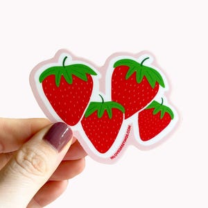Cute Strawberry Sticker, Waterproof Die-Cut Vinyl Sticker for Water Bottle, Laptop Decal, Tumbler Sticker, Phone Case Decal, Fruit Sticker