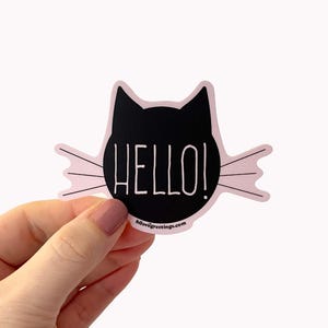 Kitty Cat Hello Sticker, Waterproof Die-Cut Vinyl Sticker for Water Bottle, Laptop Decal, Tumbler Sticker, Phone Case Decal, Cute Cat