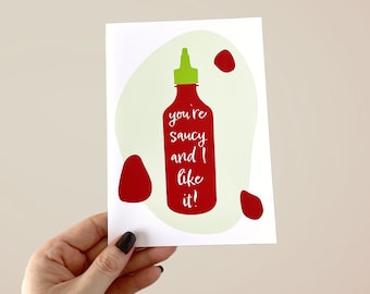 Funny Valentine Card, Sriracha Card, Sexy Valentine, Funny Birthday Card, Naughty Anniversary Gift, Spicy Greeting Card