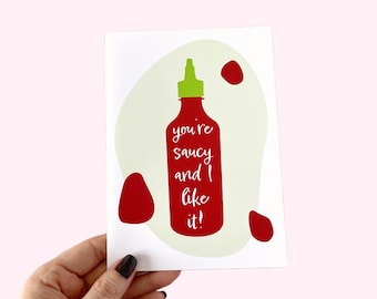 Funny Sriracha Anniversary Card: Saucy Love Greeting