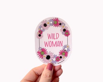 Wild Woman Floral Sticker: Waterproof Vinyl Decal for Laptop, Tumbler