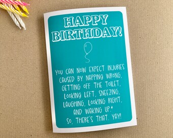 Funny Getting Old Birthday Card: Teal Blue, Modern Design