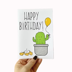 Carte d'anniversaire amusante, carte de voeux sur le thème des cactus, cadeau d'anniversaire pour tous les âges, ballons d'anniversaire