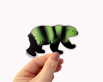 Northern Lights Polar Bear Sticker: Waterproof Vinyl Decal