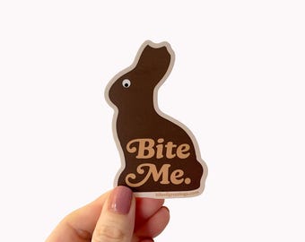 Chocolate Bunny Bite Me Sticker, Waterproof Vinyl Decal