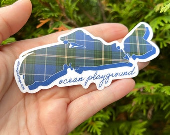 Nova Scotia Ocean Playground Tartan 3” Waterproof Die-Cut Vinyl Sticker, Laptop Decal, Tumbler Sticker, Phone Case Decal, Friend Gift