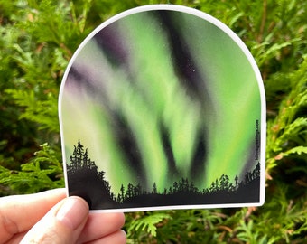 Northern Lights Large 4” Waterproof Die-Cut Vinyl Sticker, Laptop Decal, Tumbler and Phone Case Decal, Aurora Borealis Art, Inuit Art
