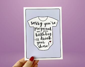 Funny Pregnant Birthday Card: Hand-drawn Onesie Design