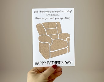 Carte drôle de fête des pères, carte de voeux de sieste de chaise de papa, cadeau fait main de fête des pères