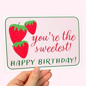 Carte d'anniversaire aux fraises, cadeau d'anniversaire baies, carte d'anniversaire pour tous les âges, carte d'anniversaire rose, cadeau d'anniversaire coloré