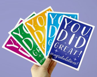 Congratulations Card, All Ages Congrats Card, Graduation Gift, You Did Great, Colourful Celebration Greeting Card