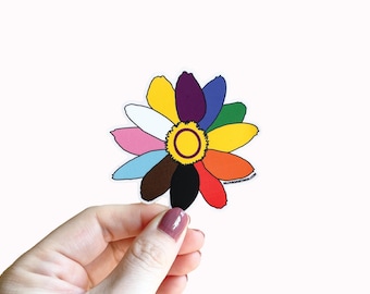 Progress Pride Flower Sticker: Waterproof Vinyl Decal