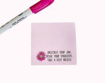 Motivational Pink Sticky Notes: Flower Illustration, Self-Care Notepad