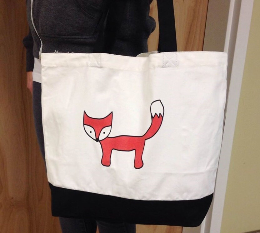 Large Tote Bag Fox Tote Bag Cotton Reusable Shopping Bag | Etsy