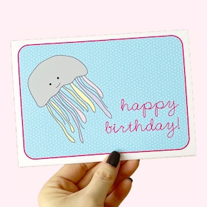Carte d'anniversaire méduse, carte de voeux d'anniversaire pour tous les âges, anniversaire sur le thème de l'océan, cadeau d'anniversaire arc-en-ciel