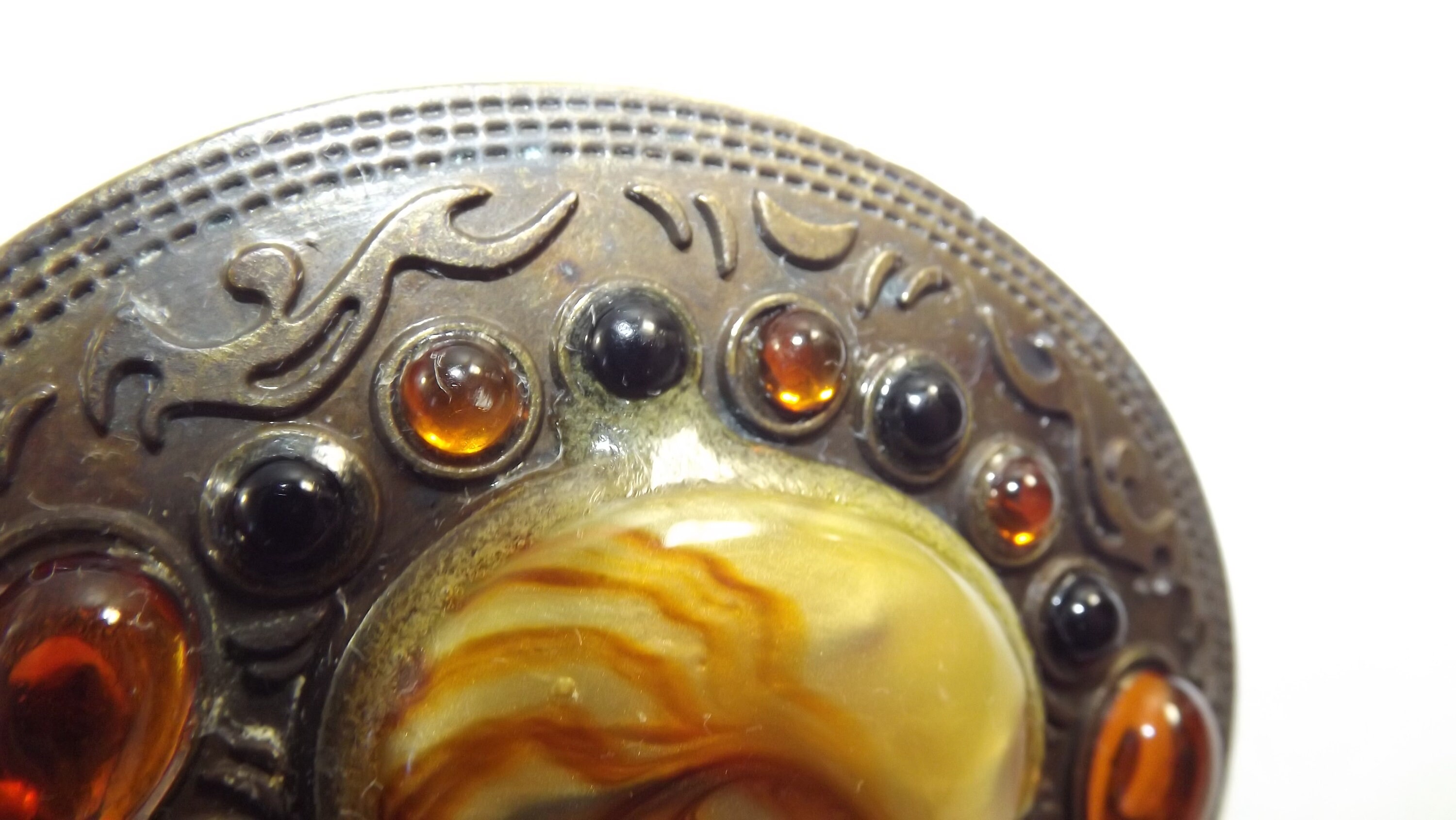 Vintage Woman\'s Fashion Bronze Color Metal Belt Buckle w/cream Circle Faux Stone Bronze Tone Faux Gemstone Belt Buckle: Copper & Black - Etsy main image 2