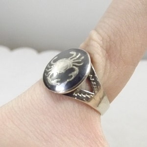 Zodiac Cancer the Crab Ring, Vintage Horoscope July, Size 7.25 Sterling Silver