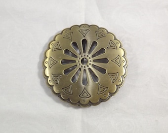 Ornate Gold Tone Metal Round Belt Buckle with Cut Outs