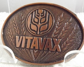 Vintage Vitavax Advertising Belt Buckle, for the Serious Collector, Made in Canada by Century, Copper Tone Buckle for the Farmer