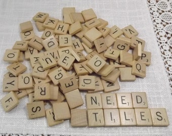 100 Vintage Assorted Scrabble Letter Tiles, Wooden Letters, Game Pieces, Craft Tiles