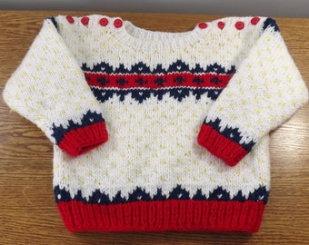 Vintage Children's Hand Knit Sweater Featuring Easy In/Out Button Neckline