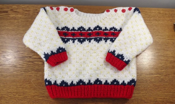 Vintage Children's Hand Knit Sweater Featuring Ea… - image 1