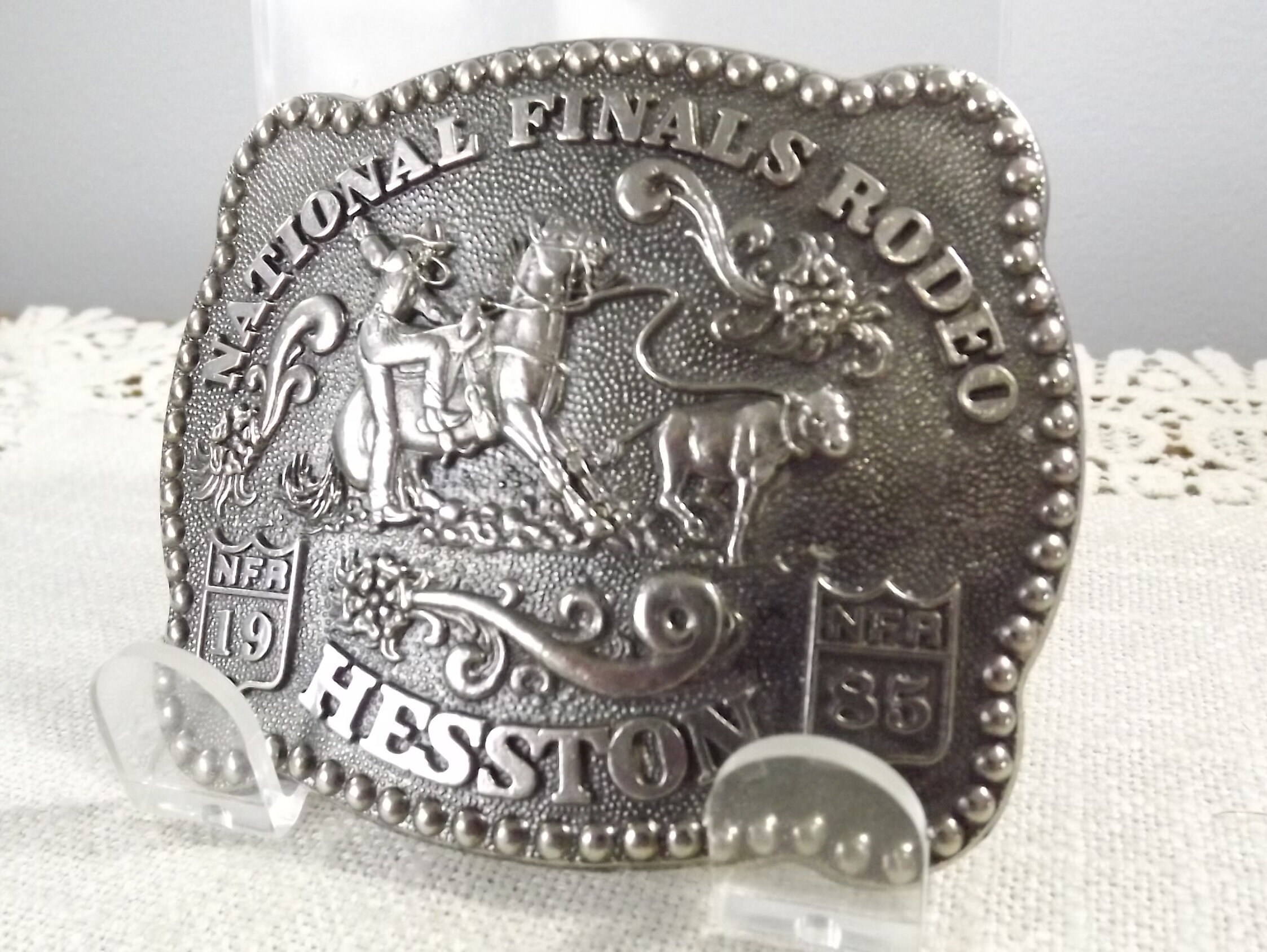 Boucle de ceinture Hesston Rodeo vintage 1981 : souvenir des finales nationales - France