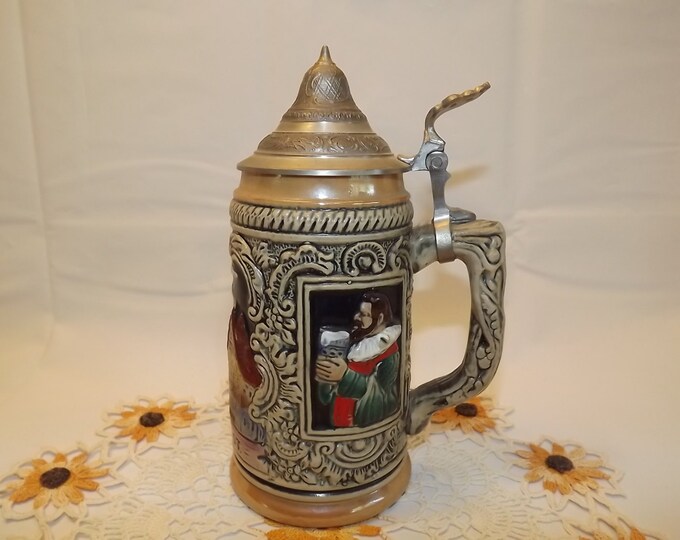 Vintage West German Beer Stein With Hinged Pewter Lid, Tonic Tankard