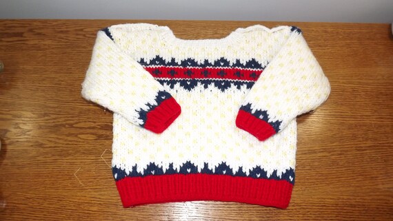 Vintage Children's Hand Knit Sweater Featuring Ea… - image 2