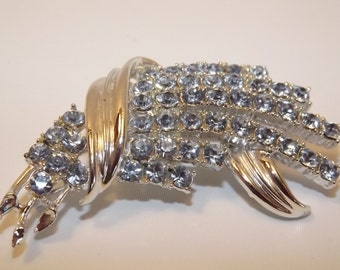 Vintage Powder Blue Rhinestone Brooch: Silver-tone Spray Pin