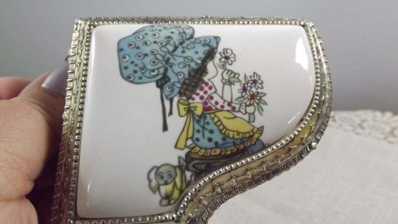 Holly Hobbie Blue Bonnet Girl Piano-shaped Cast Metal Jewelry Box Trinket Box