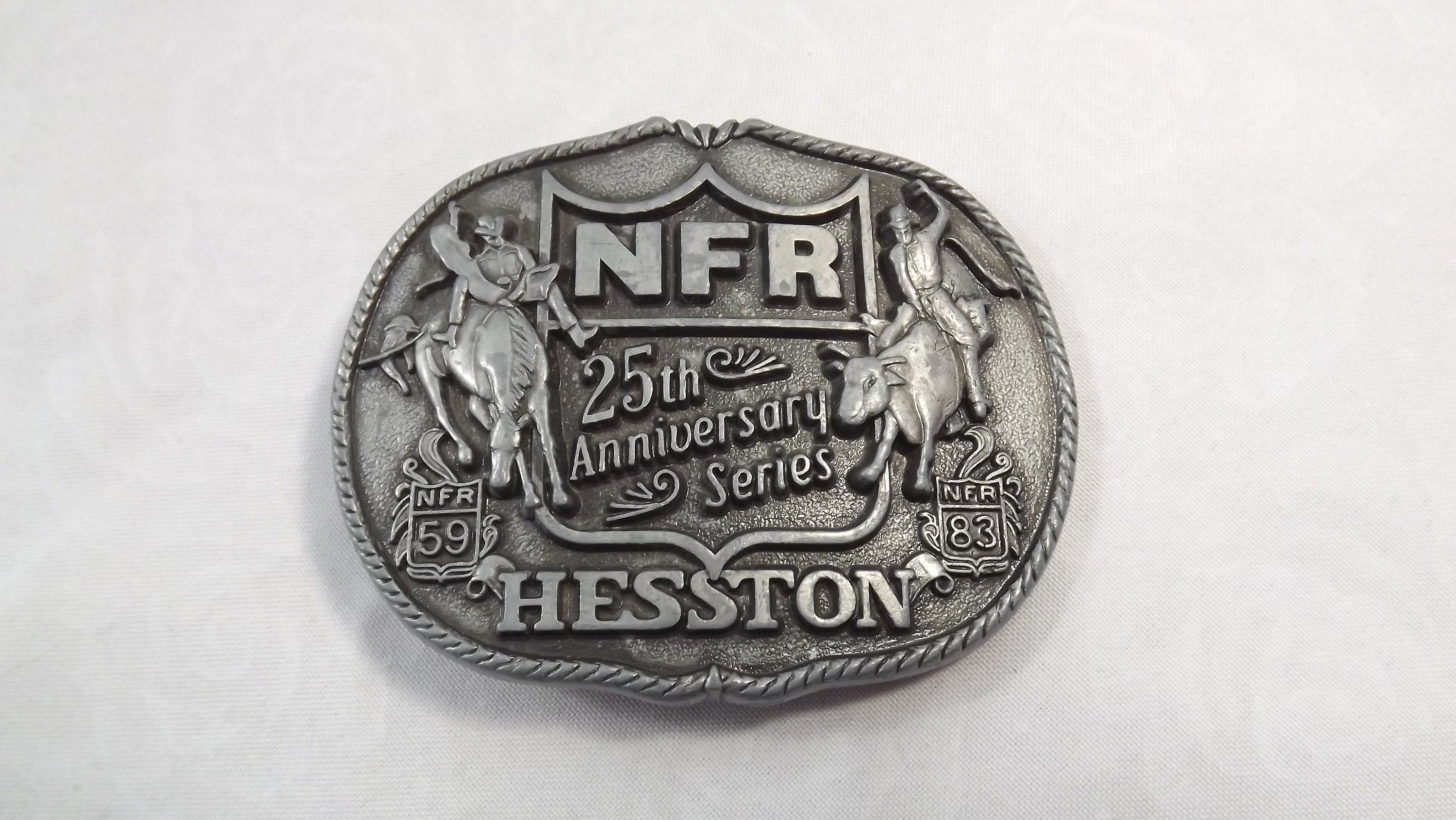 National Finals Rodeo NFR 1983 Hesston 25th Anniversary Belt Buckle, First Edition Anniversary Series, Limited Collectible
