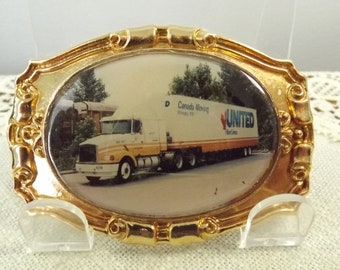 United Van Lines Brass Belt Buckle, Big Truck Buckle for a Big Trucker, Vintage Transportation Sector